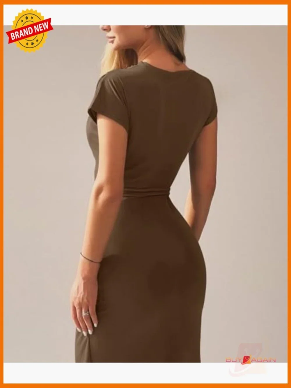 Bodycon Maxi Dress Mock Neck Lace Up Bandage Ruched Short Sleeve Cocktail Dress - Picture 2 of 7